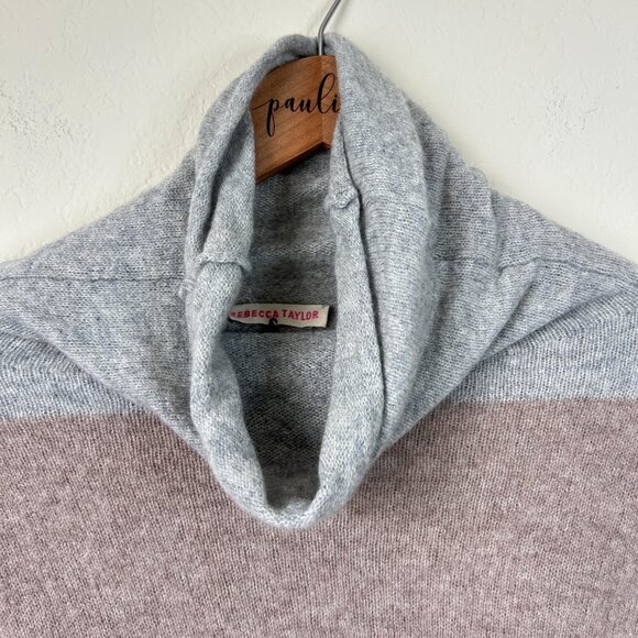 Rebecca Taylor Sweater Womens XS Gray Brown Colorblock Cowl Neck Cashmere Top - Picture 3 of 8